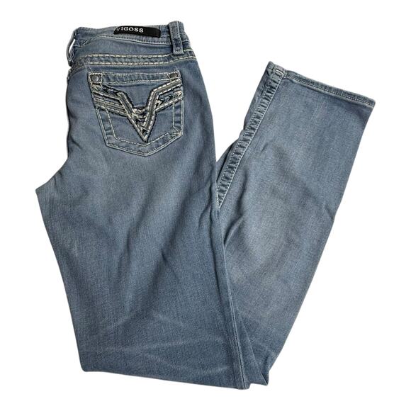 Vigoss Blue JEANS Denim Womens SZ 4 Embroidered 5 Pocket 26x32 Heritage Fit Boot - Picture 1 of 8
